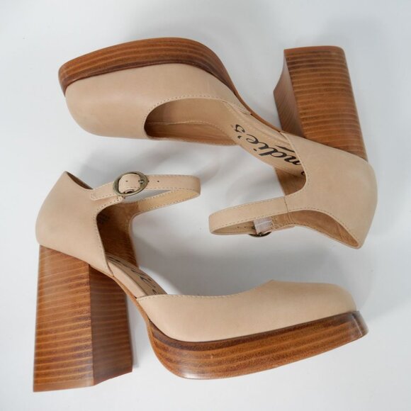 CANDIE'S Halt Platform Pumps Block Heel Size 10 Natural All Leather NEW $160 - Picture 10 of 15